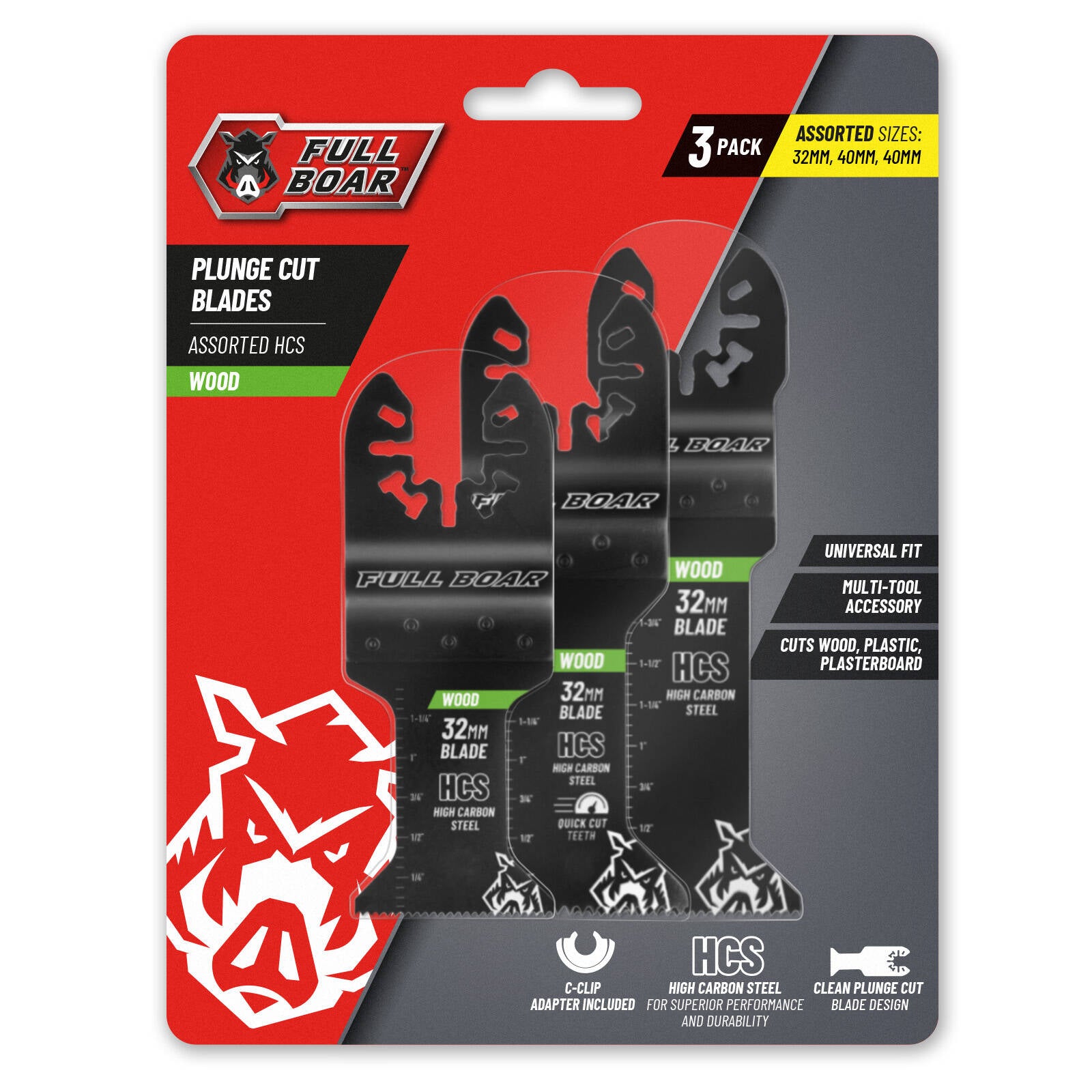 Full Boar 3 Piece Assorted Wood Plunge Cut Multi-Tool Blade Set