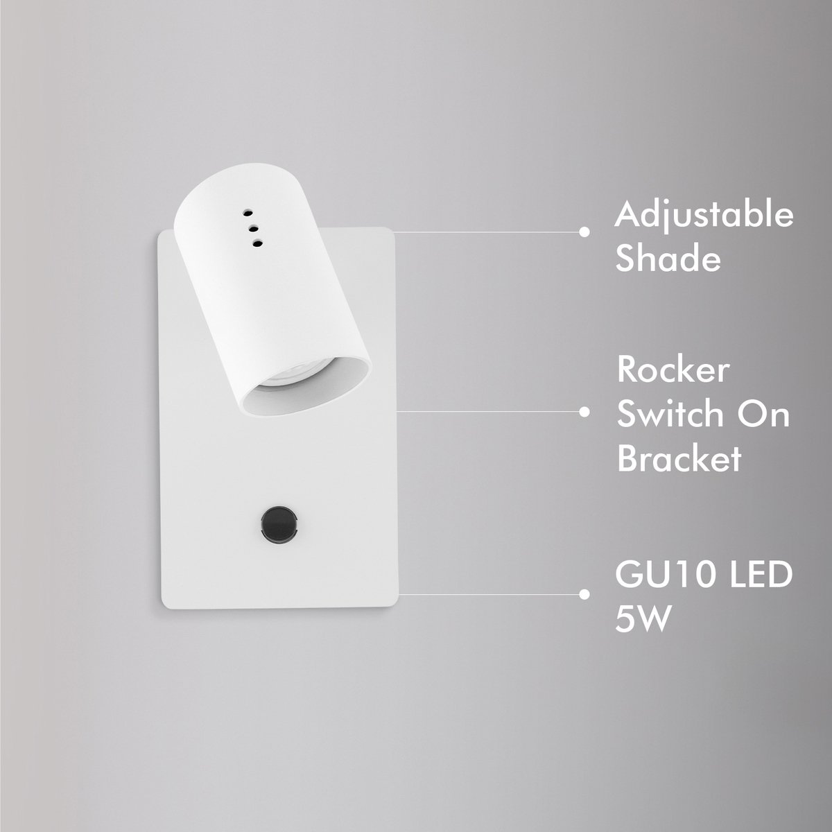 Verve Design White Sirius Wall Light - Adjustable Shade - 100mm x 160mm x 180mm - SuperSaverAU - view 3