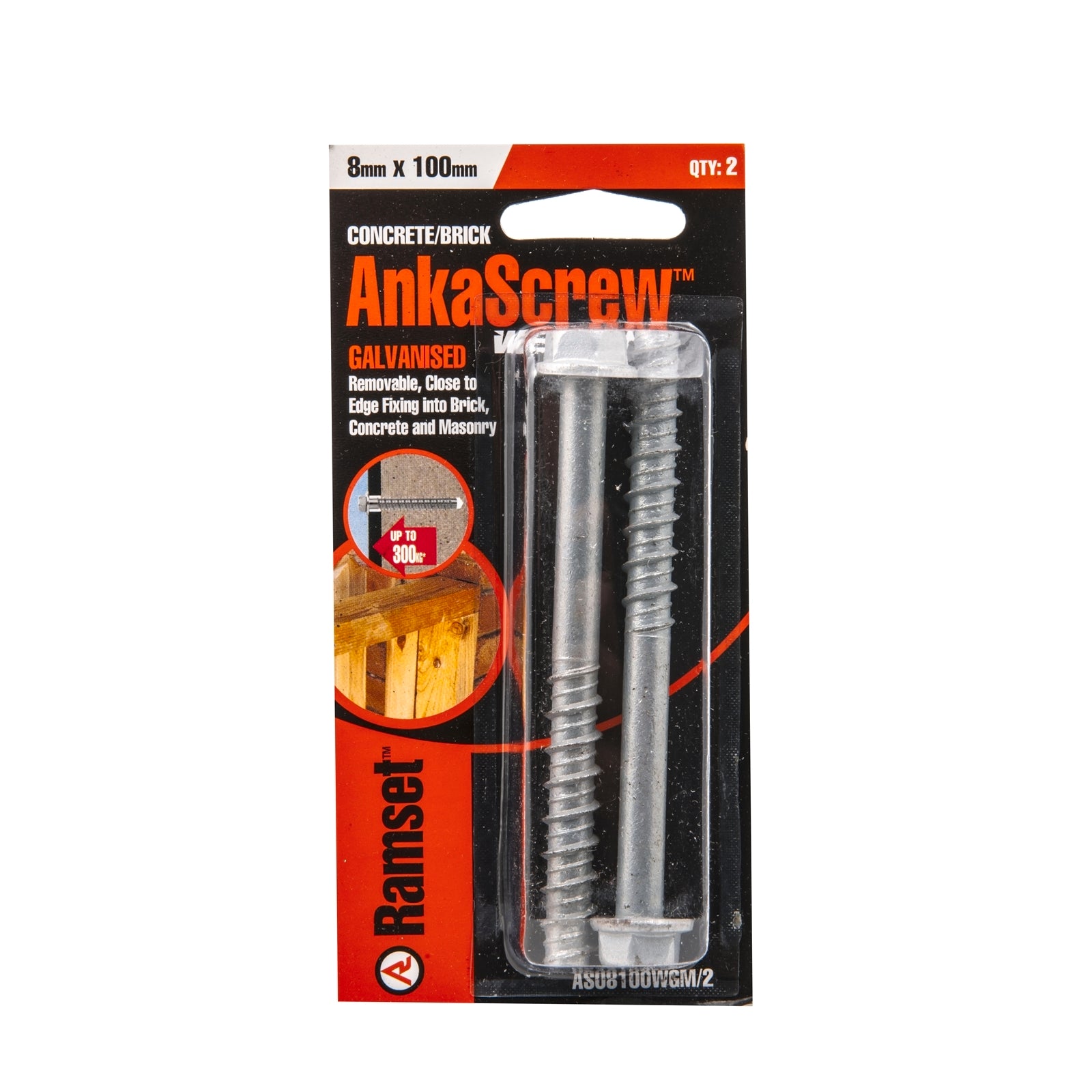 Ramset AnkaScrew 8 x 100mm Galvanised Masonry Anchor - Flanged Hex Screw-In - 2 Pack