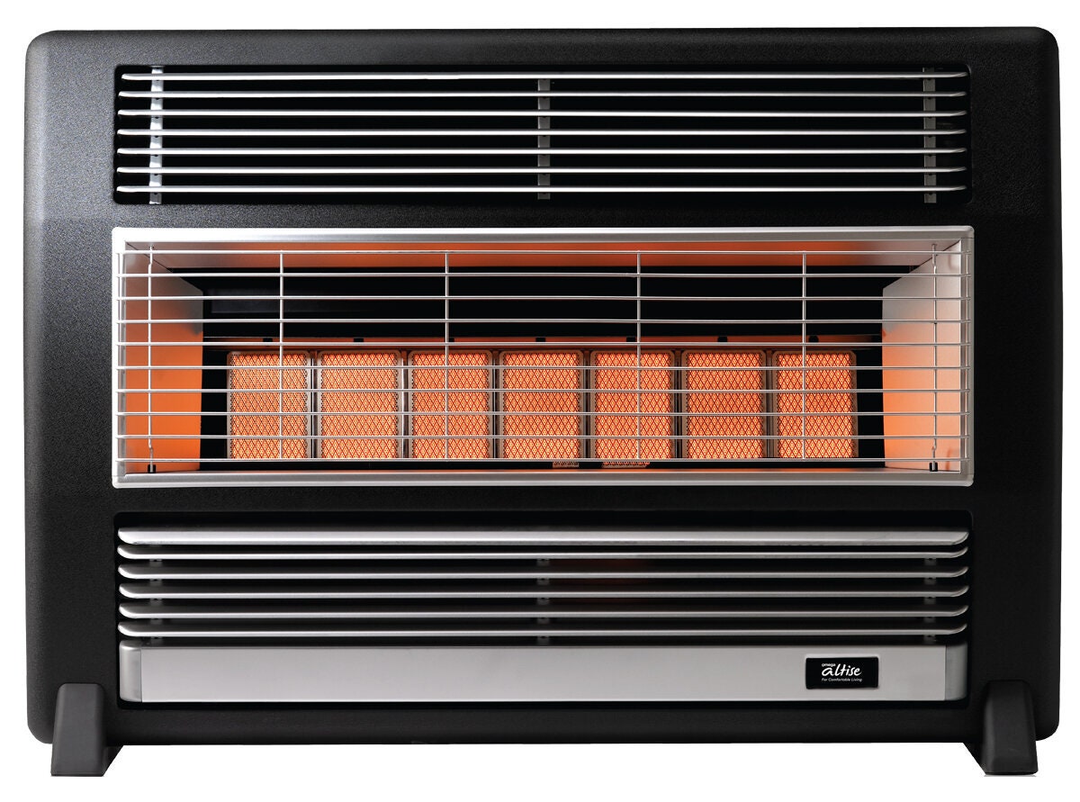Omega Altise Brigadier LPG Radiant Convector Heater - Black Marble - 3 Heat Settings - Castors - OABRFLPBM