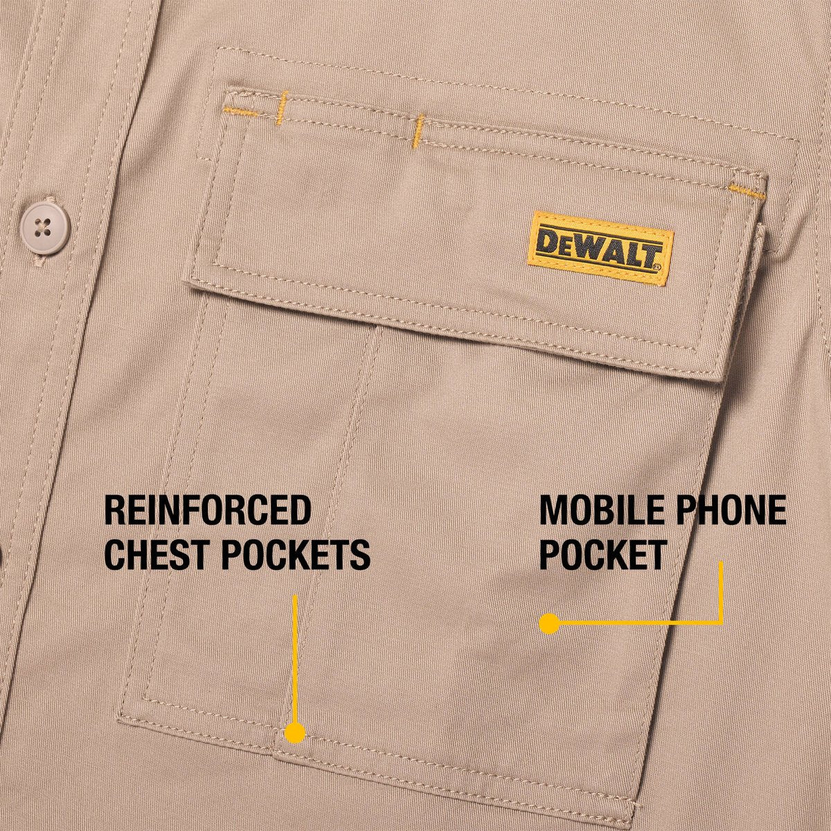 DeWALT Basalt Short Sleeve Button Up Work Shirt - Khaki, Size L, 97% Cotton