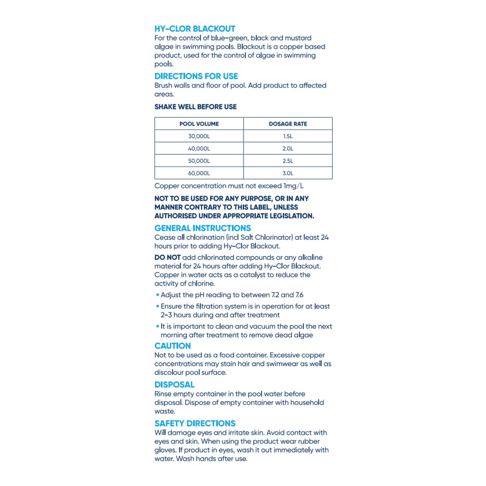 Hy-Clor 1L Pool Blackout Blackspot & Algae Control