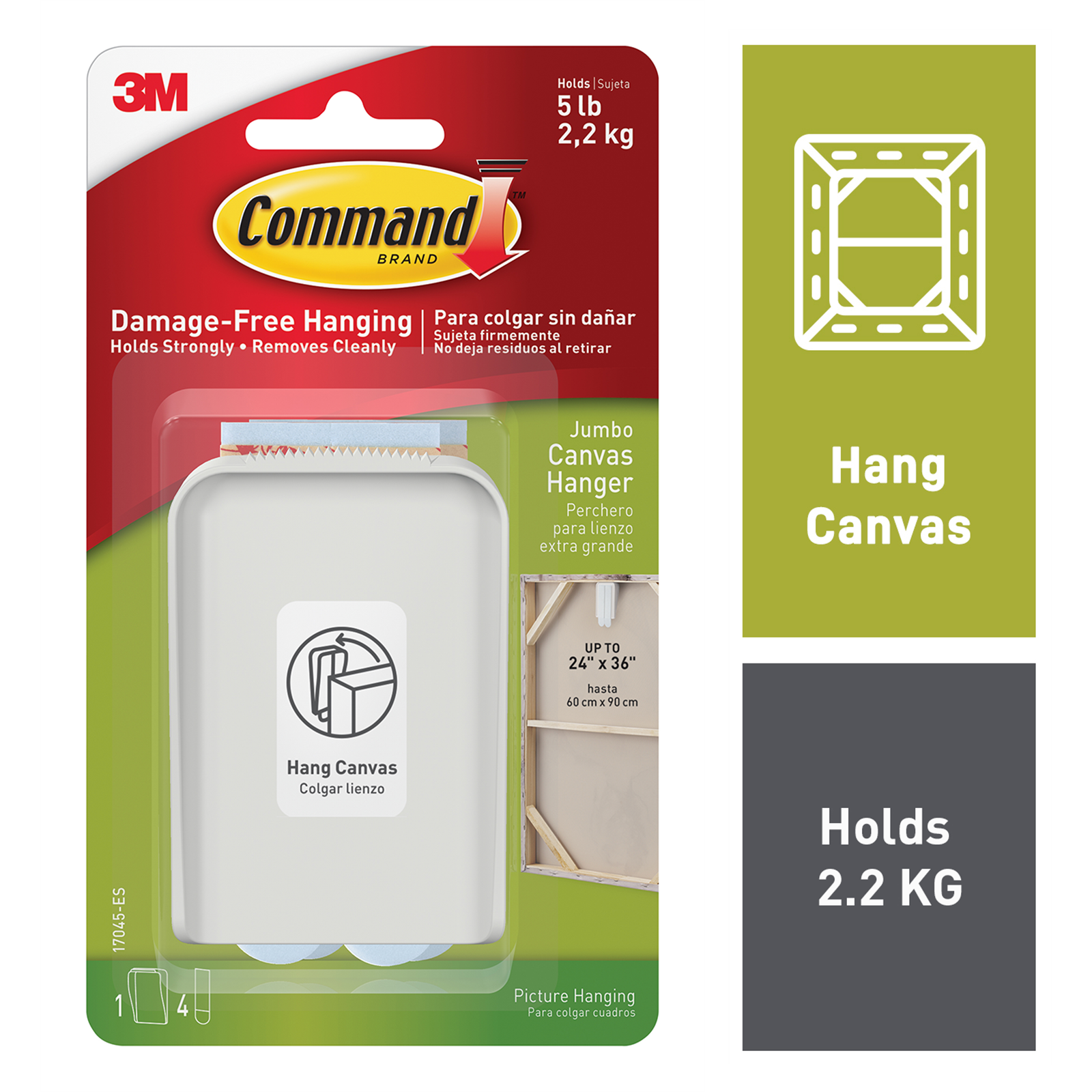 Command Jumbo Canvas Hanger White, Damage-Free Hanging
