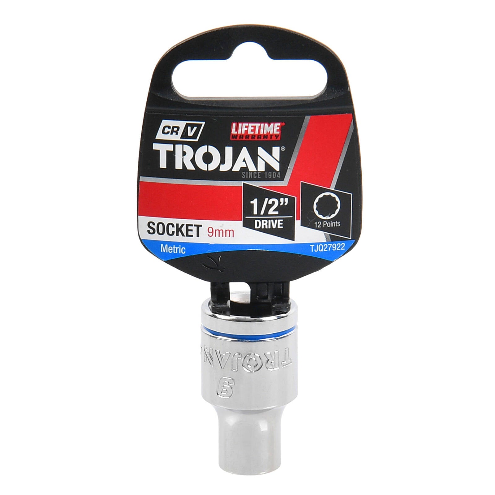 Trojan 9mm Socket 1/2" Drive, Chrome Vanadium 12 Point Metric
