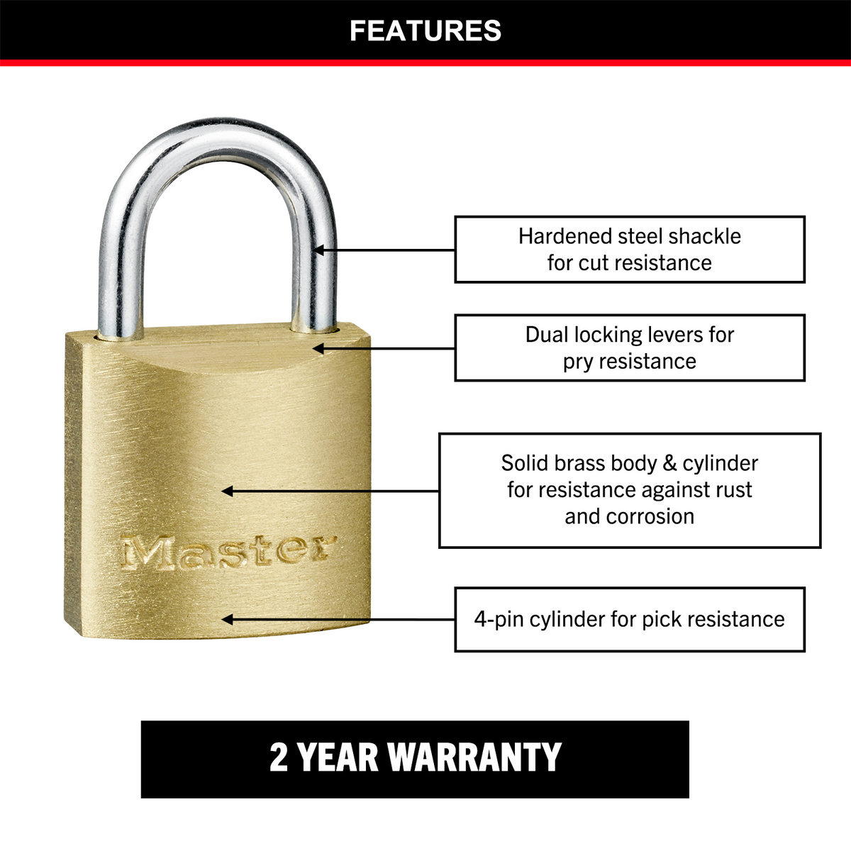 Master Lock 30mm Solid Brass Keyed Padlock, 2 Pack Keyed Alike, Hardened Steel Shackle