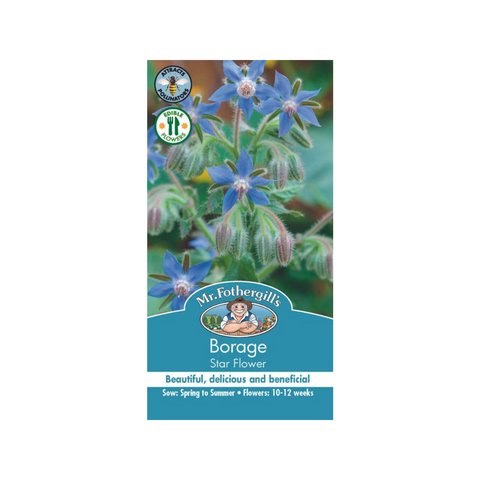 Mr Fothergill's Borage Star Flower Seeds, Edible Blue Blooms, Cucumber-Flavour Leaves, Sun or Part Shade