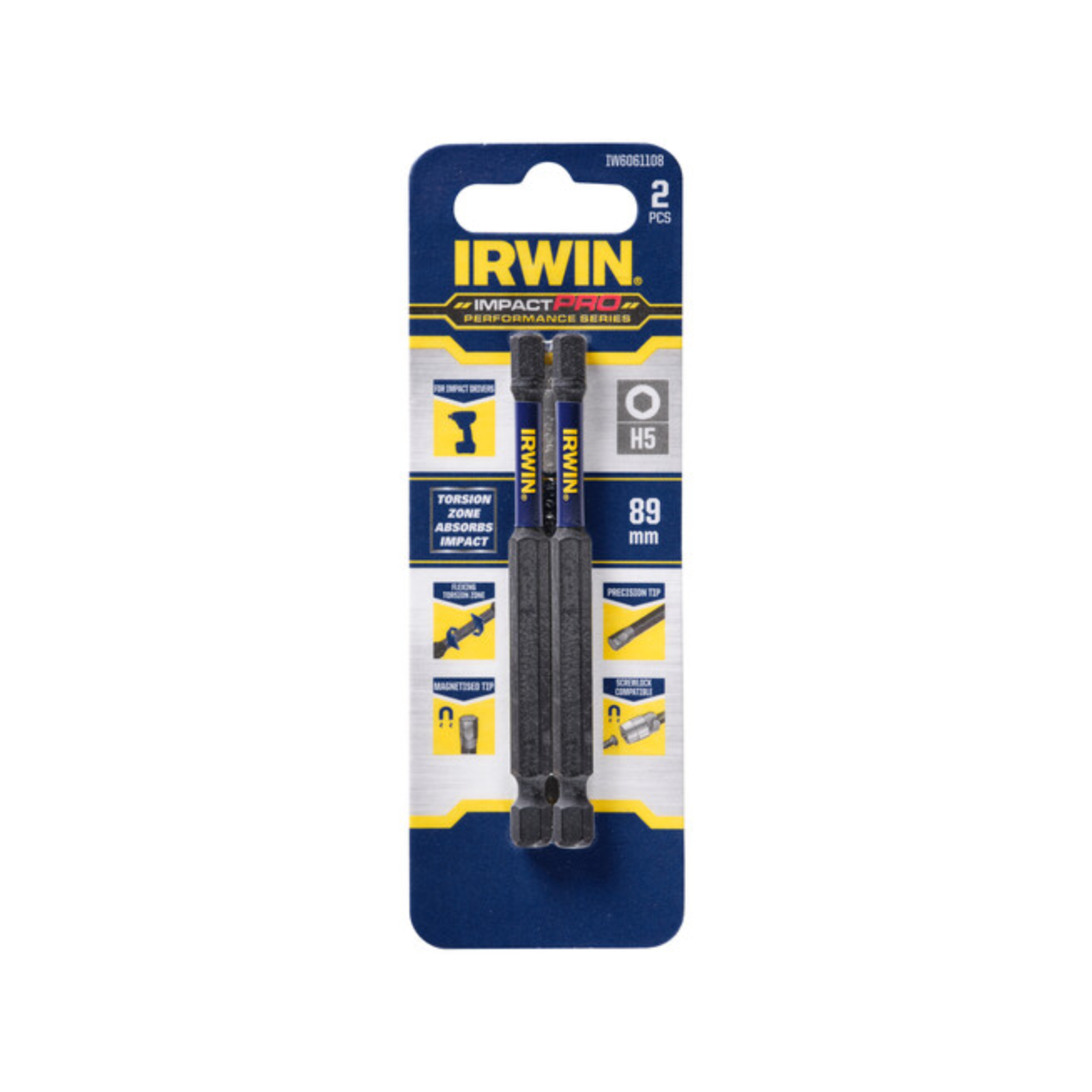 Irwin 89mm Impact Pro Performance Hex 5 Screwdriver Bits 2 Pack