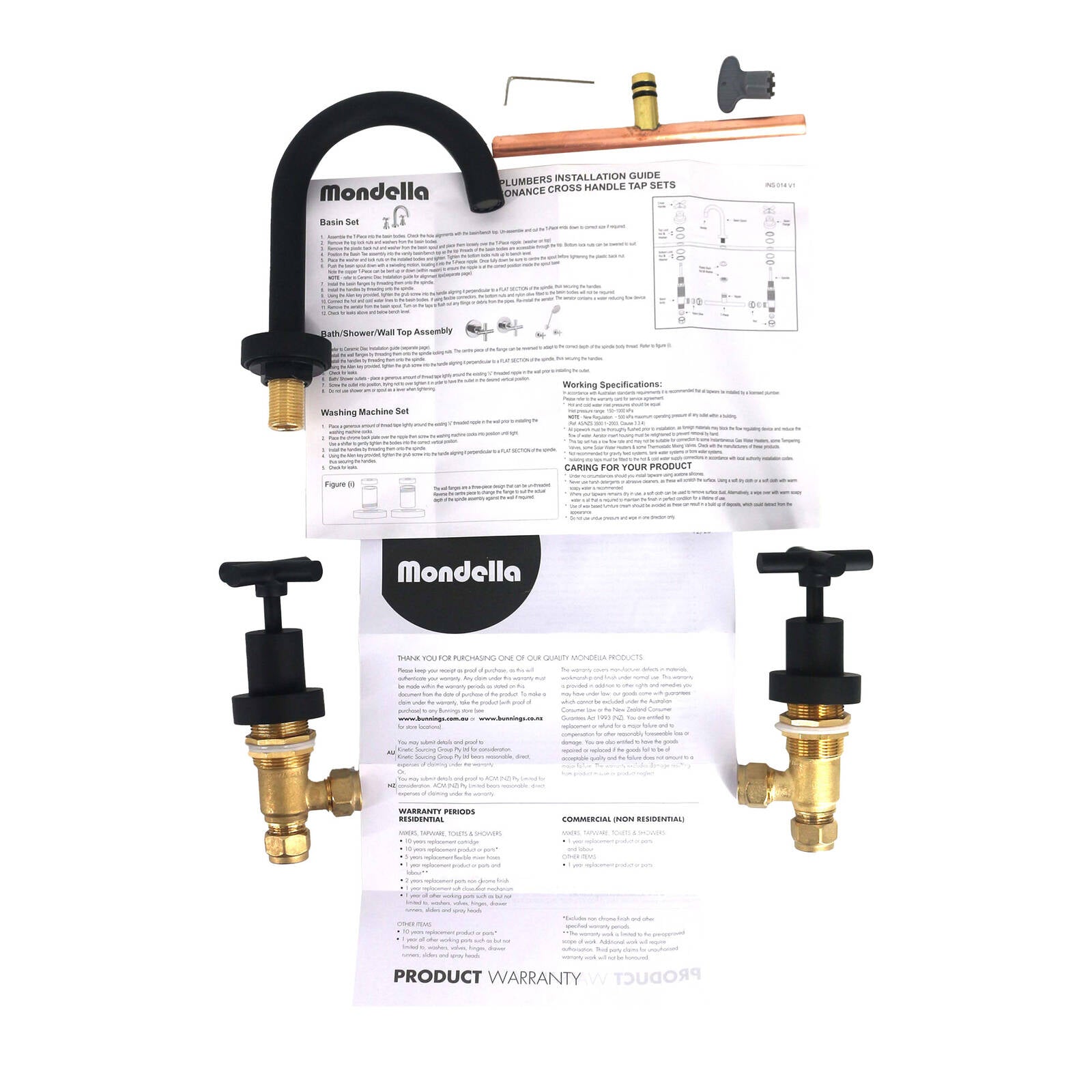 Mondella Resonance Matte Black 1/2 Turn Cross Handle Basin Set, 7.5L/min 4 Star WELS