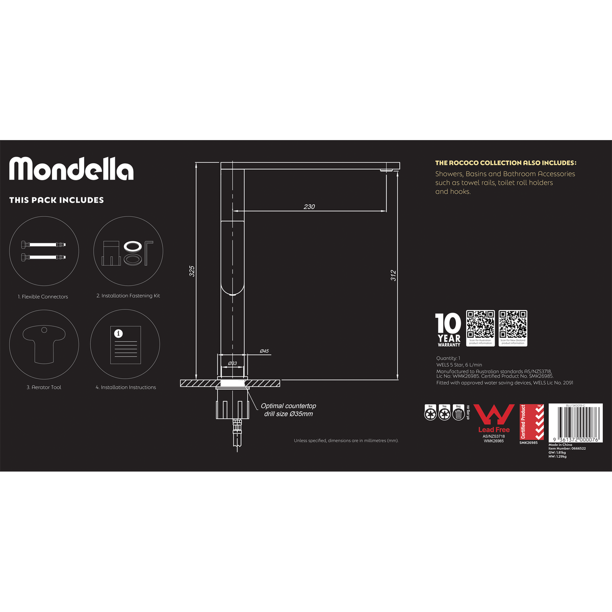 Mondella Chrome Rococo Sink Mixer - 25mm Cartridge - Lead-Free - 6L/min - SuperSaverAU - view 5