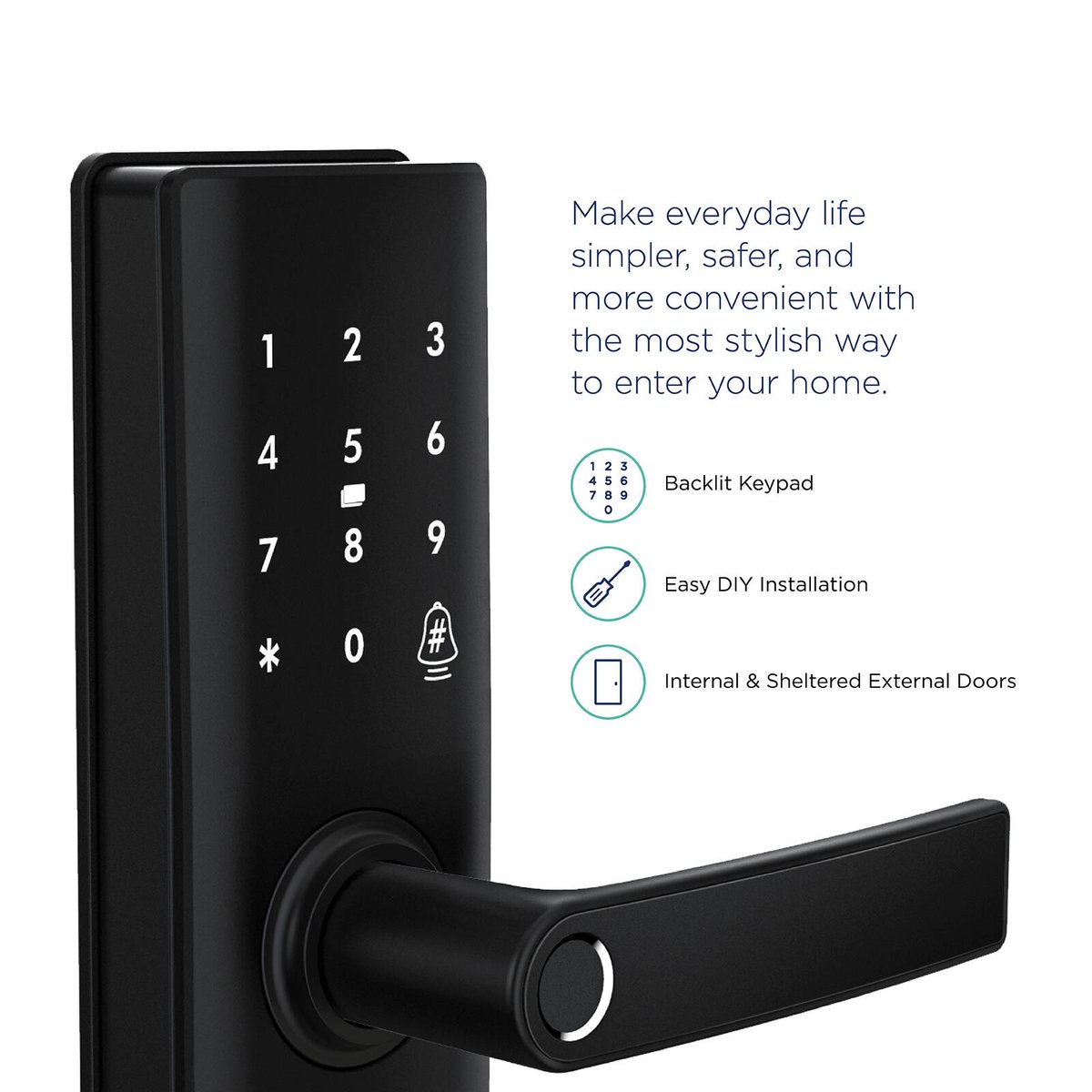 Gainsborough Liberty Smart Entrance Lock GLIBENTBL - Black, App Controlled, Fingerprint & RFID