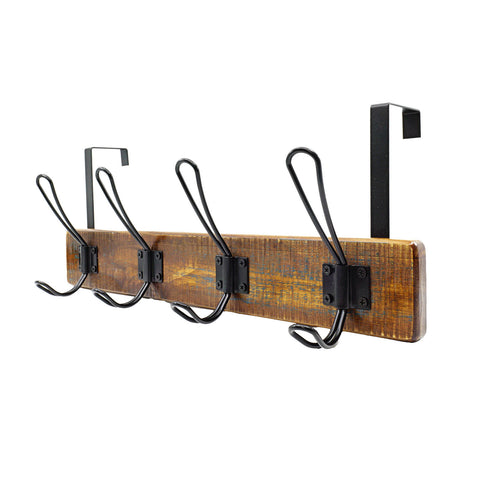 Adoored 4 Hook Rustic Board Over-The-Door Deco Rack - Black 450mm