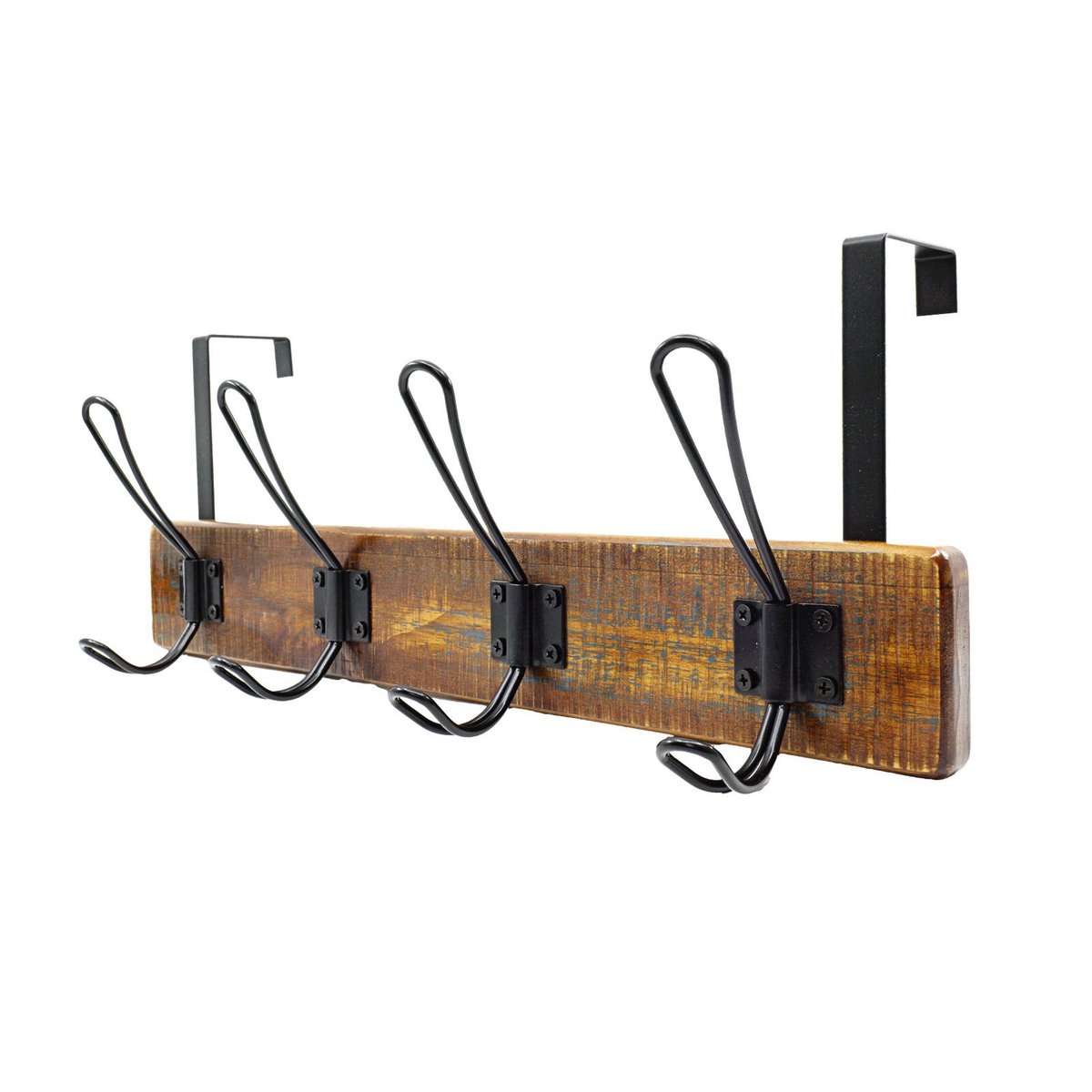 Adoored 4 Hook Rustic Board Over-The-Door Deco Rack - Black 450mm