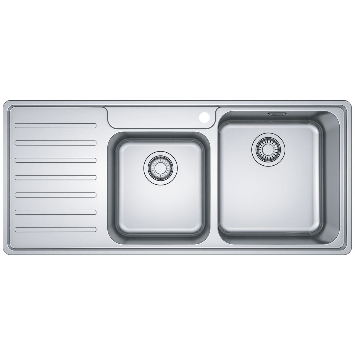 Franke Bell 1 and 3/4 bowl sink with left hand drainer - 27L and 17L bowls, 18/10 stainless steel - BCX621LHD