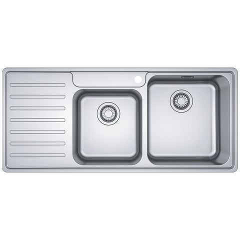 Franke Bell 1 and 3/4 bowl sink with left hand drainer - 27L and 17L bowls, 18/10 stainless steel - BCX621LHD