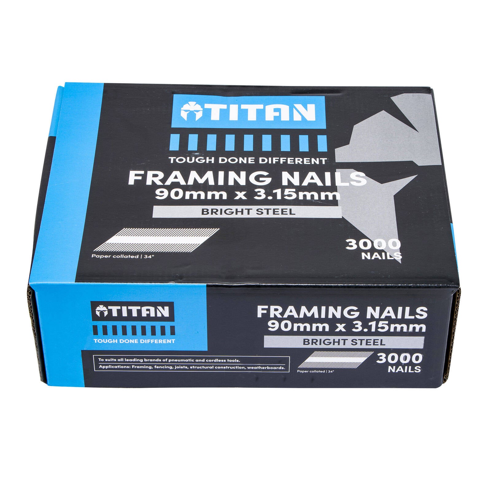 Titan 90 x 3.15mm Bright Steel Collated Framing Nails, 3000 Box