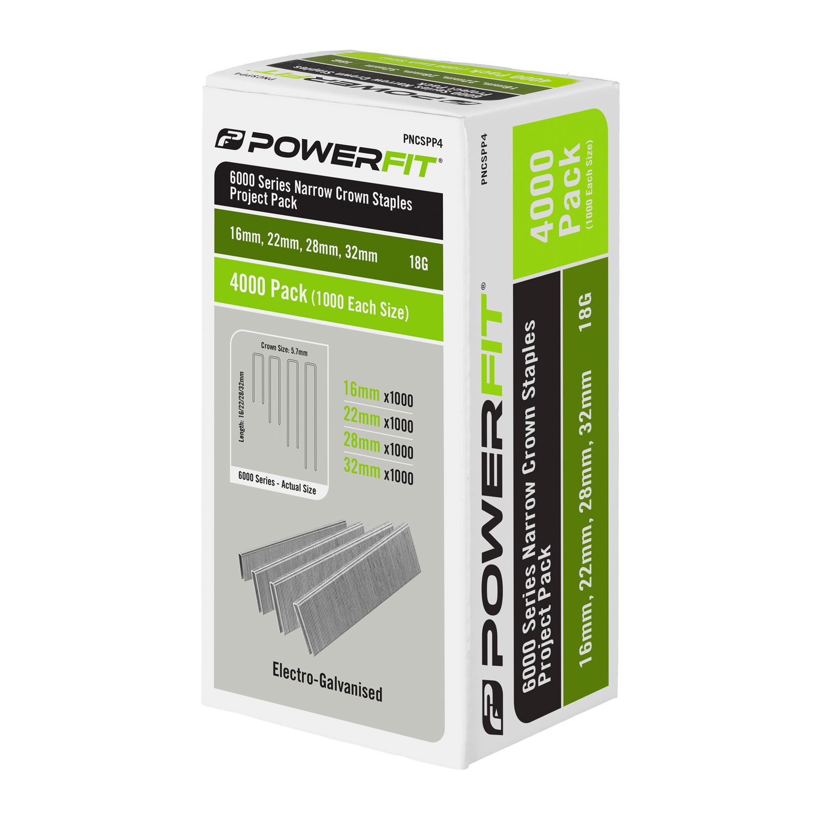 PowerFit 6000 Series Electro-Galvanised Narrow Crown Staples Project Pack - 18 Gauge