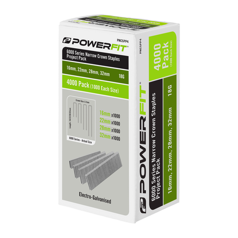 PowerFit 6000 Series Electro-Galvanised Narrow Crown Staples Project Pack - 18 Gauge