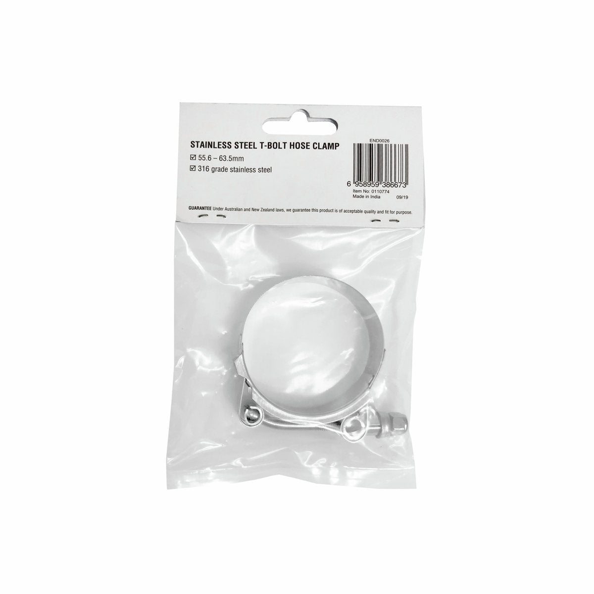 EnduraSeal 56-64mm Grade 316 Stainless Steel T-Bolt Hose Clamp Corrosion Resistant