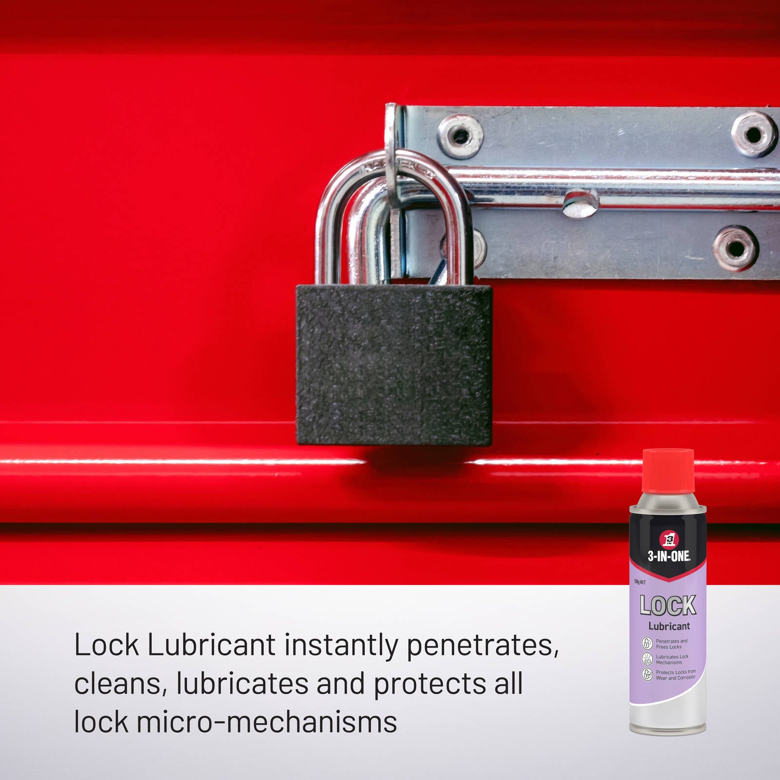 3-In-One 150g Lock Lubricant Aerosol, Cleans Lubricates Protects