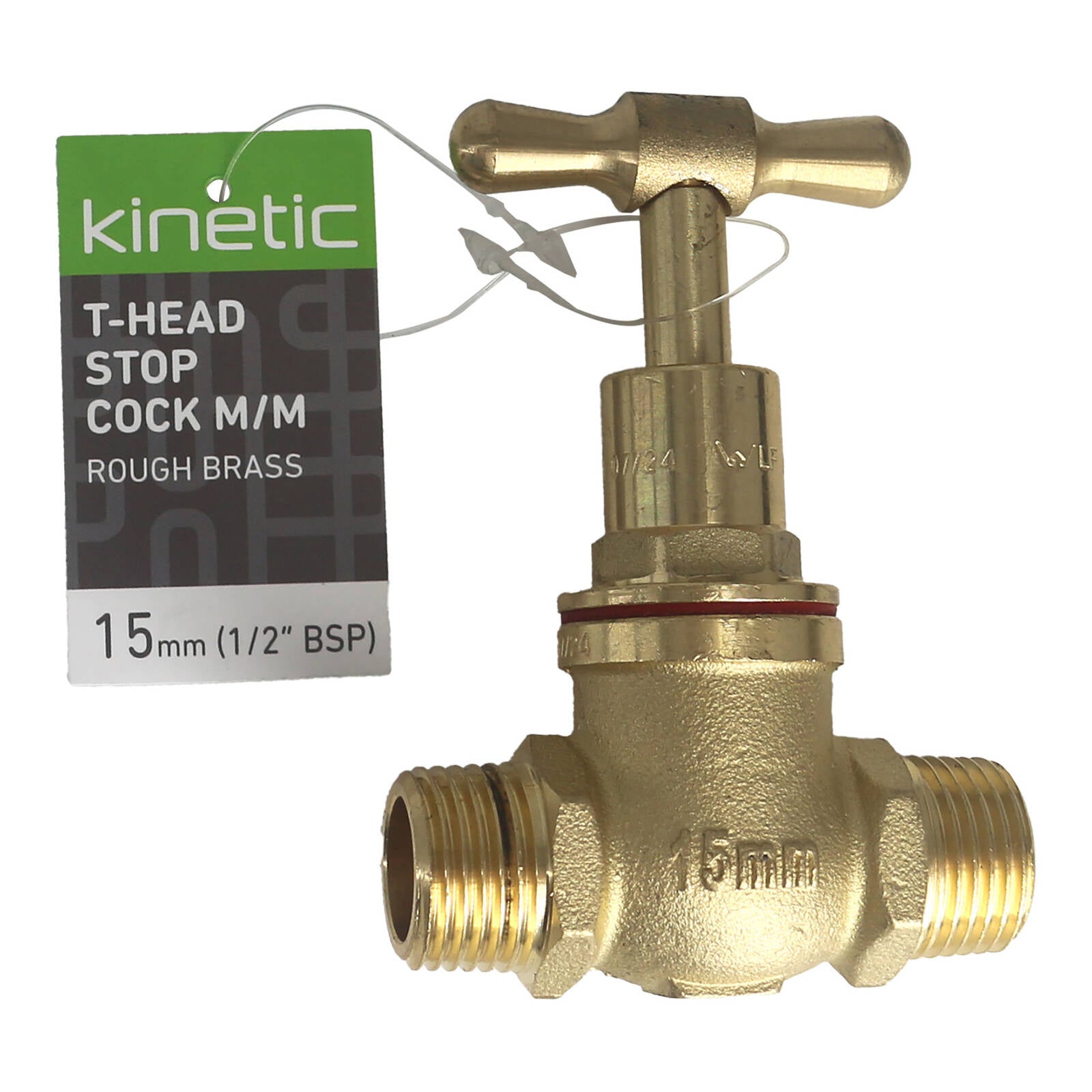 Kinetic 15mm Brass Male T-Head Stop Cock, Lead Free Brass, Hot & Cold Water