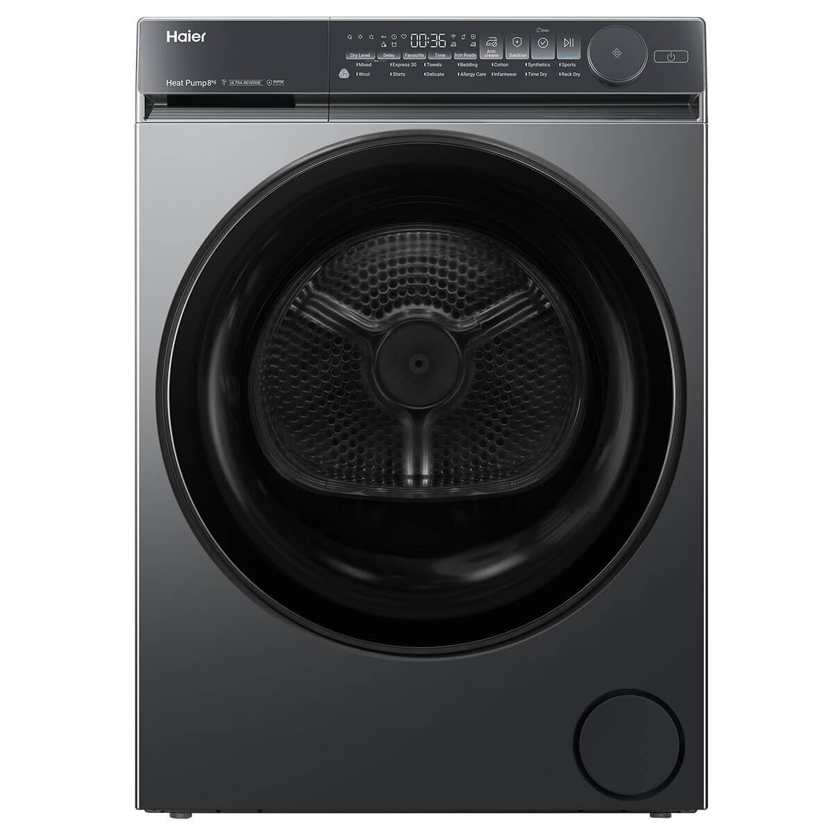 Haier 8kg Heat Pump Dryer - Dark Grey, 8 Star Energy Rating, Ultra Reverse Drum - HDHPS80NB1