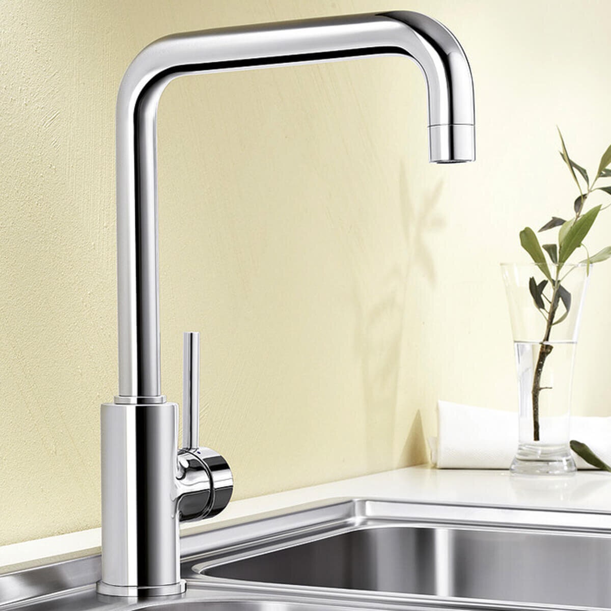 Blanco MILI Square Neck Mixer Tap - Chrome, High Arch Neck, 360 Degree Swivel Spout - MILI