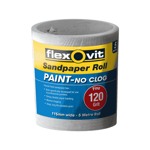 Flexovit 115mm x 5m 120 Grit Painted Surface Sandpaper Roll, Aluminium Oxide, No-Clog