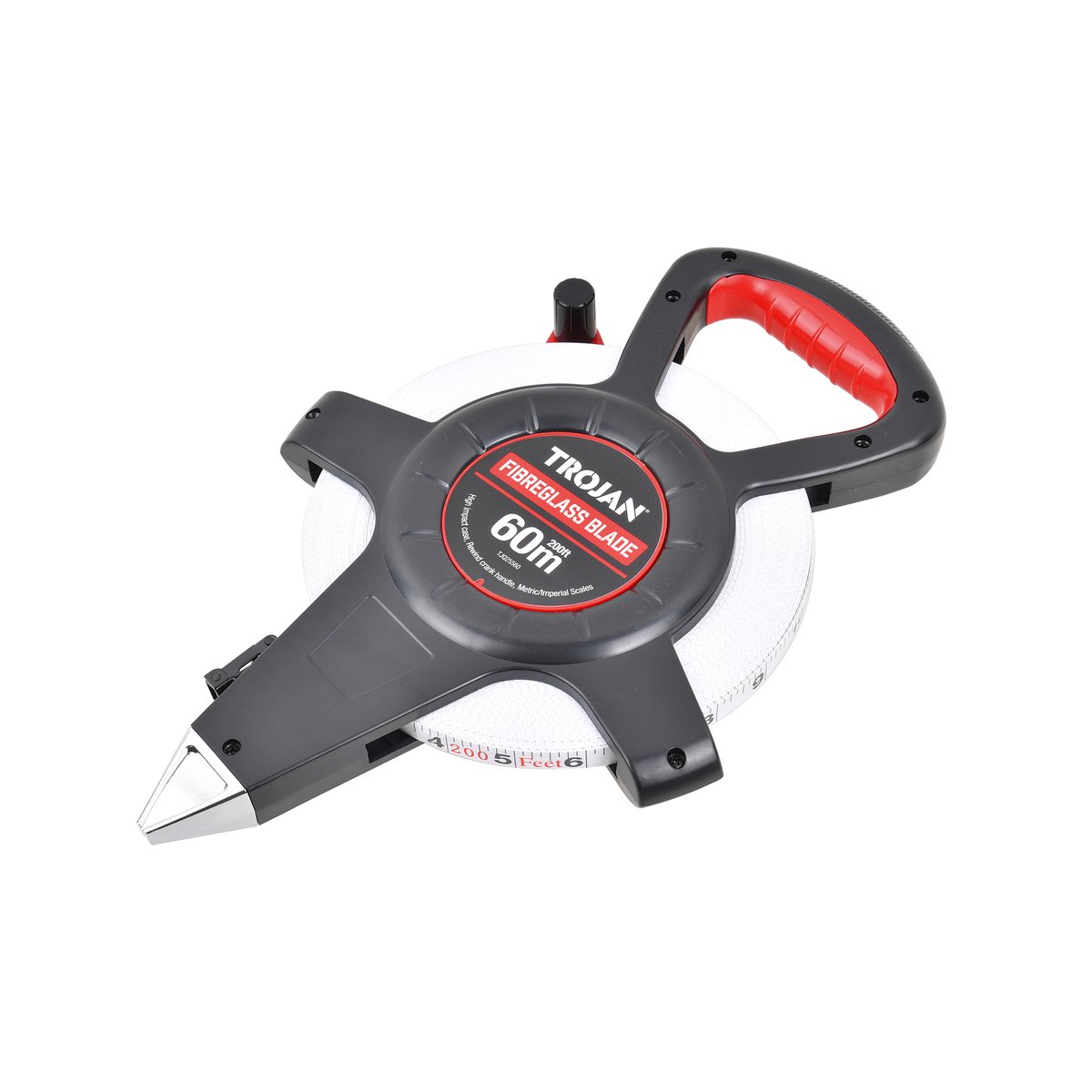 Trojan 60m Fibreglass Open Reel Tape Measure, Metric and Imperial
