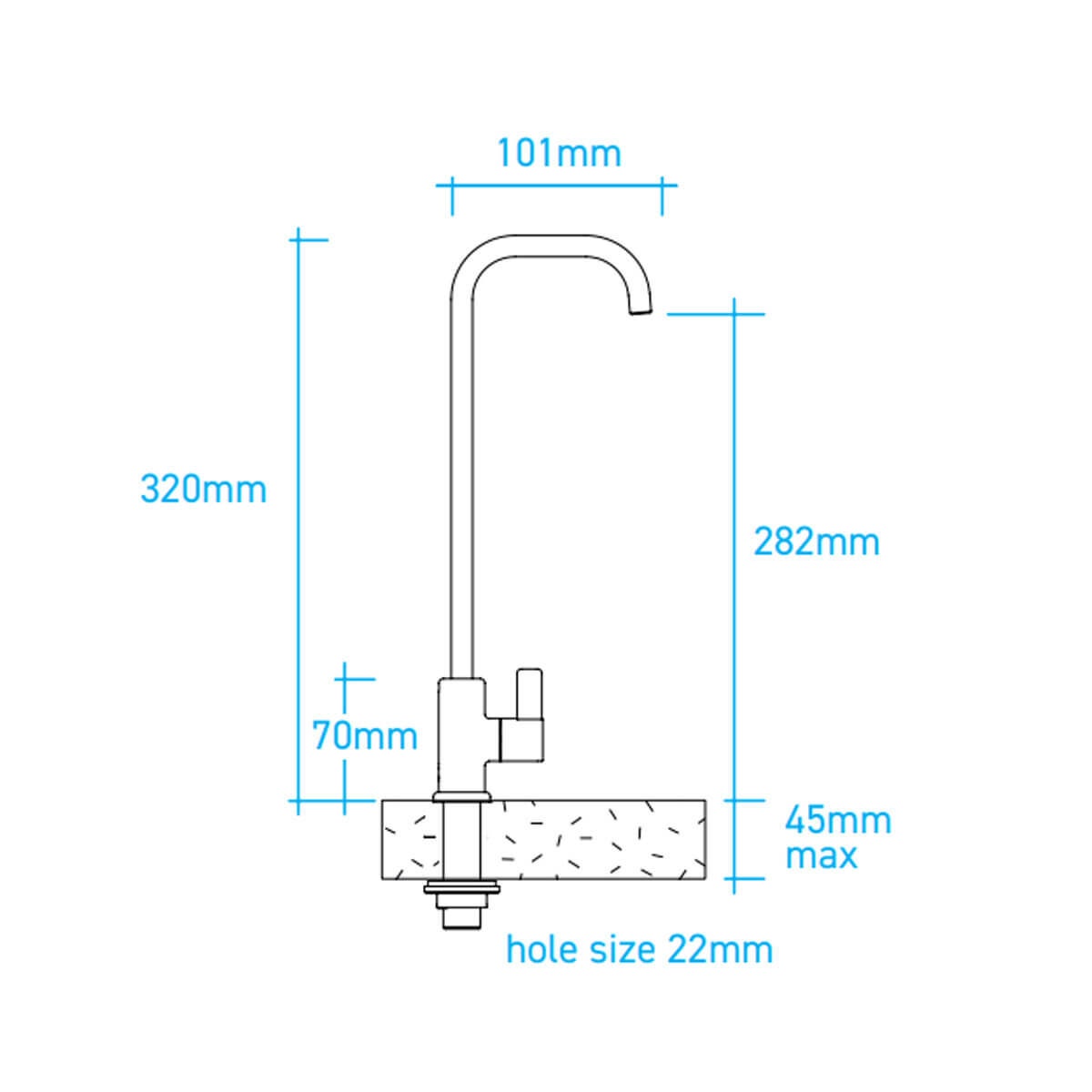 Billi Home C Chilled Filtered Water Tap - Extended Square Slimline Dispenser - Chrome - 913000ECH