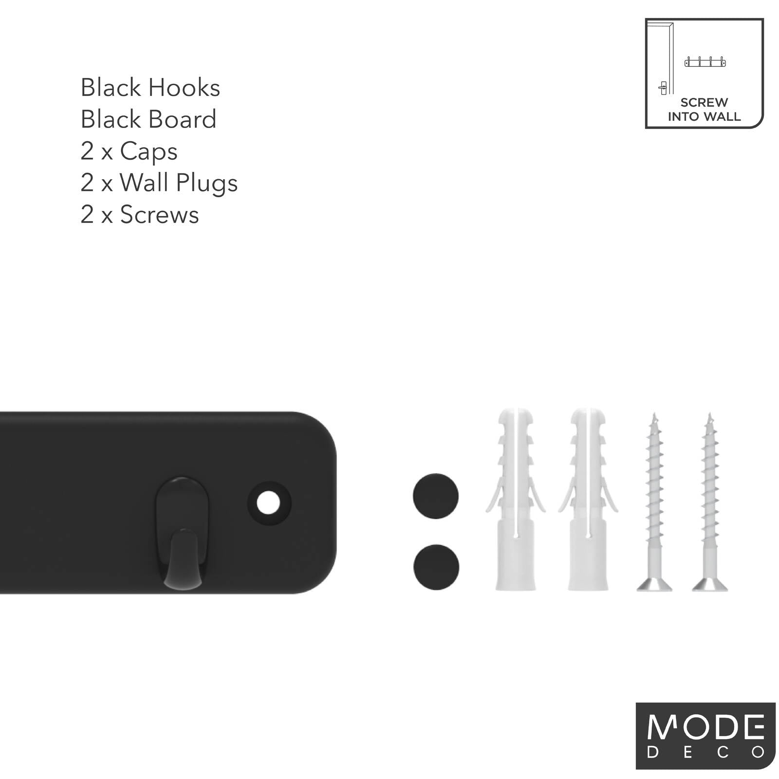 Mode 245mm Black Board Key Rack 4 Hooks