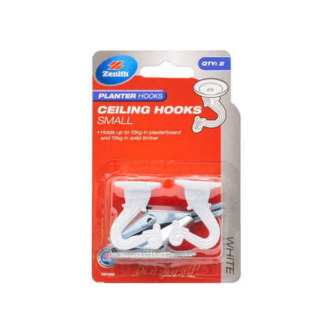 Zenith White Zinc Alloy Small Ceiling Planter Hook - 2 Pack, 10/15kg Load