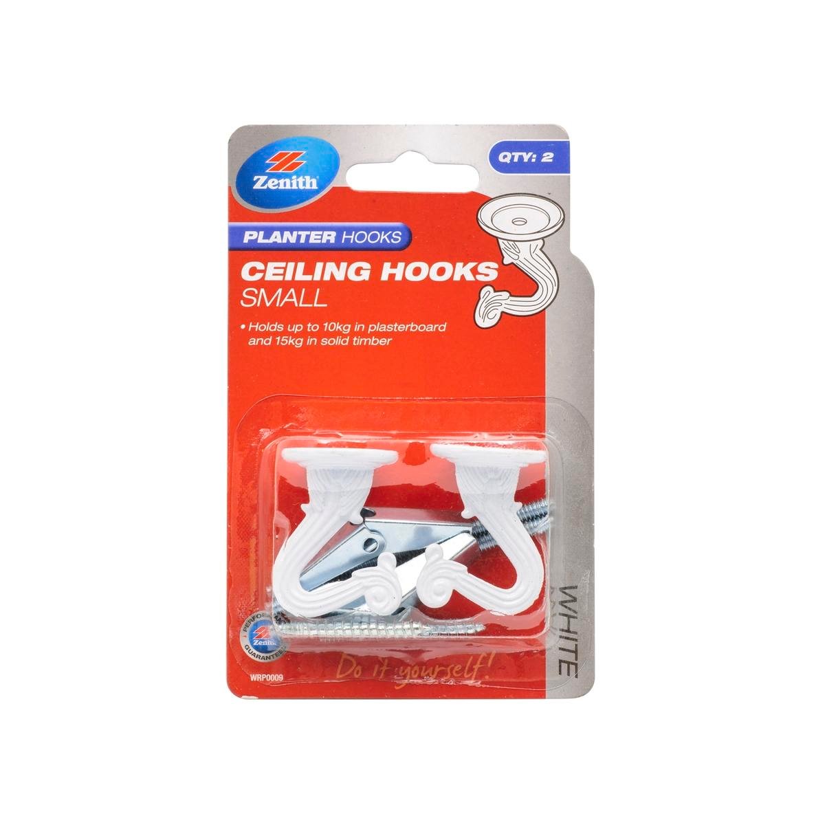 Zenith White Zinc Alloy Small Ceiling Planter Hook - 2 Pack, 10/15kg Load