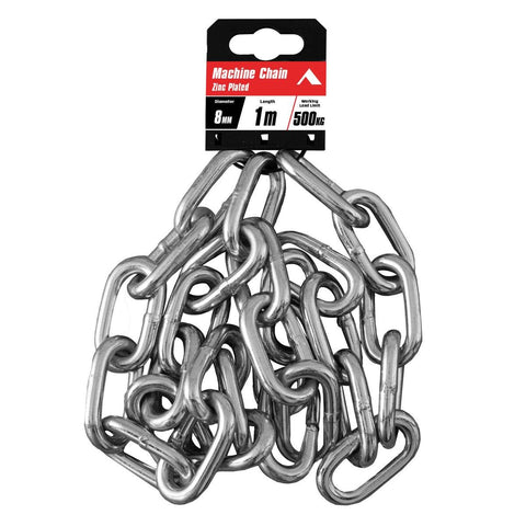 Pinnacle Zinc Plated Machine Chain - 8mm x 1m - Silver - 500kg Load Rating - SuperSaverAU - view 1