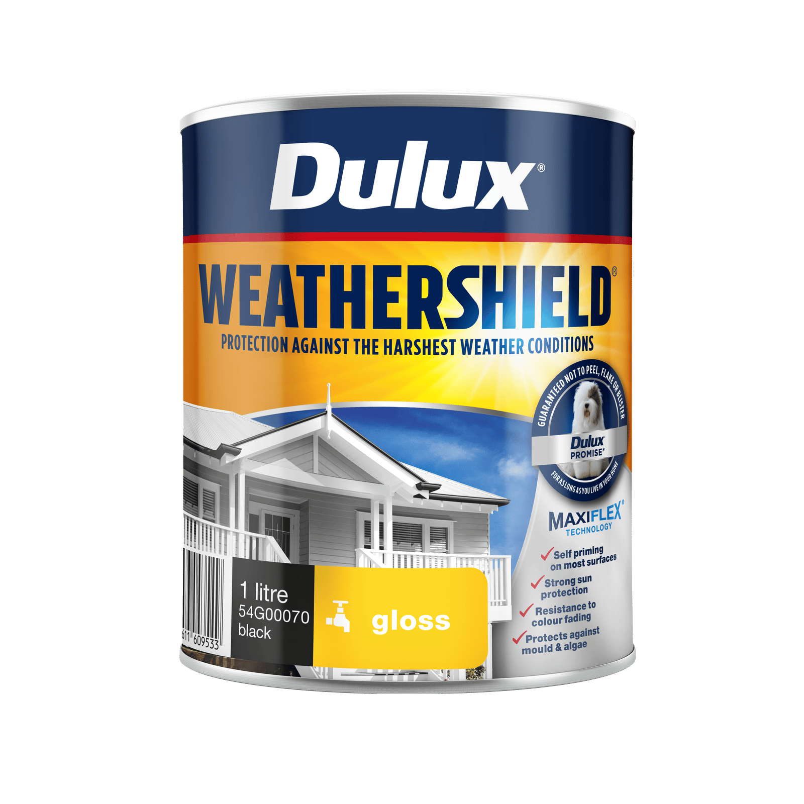 Dulux Weathershield 1L Black Gloss Exterior Paint - UV Resistant