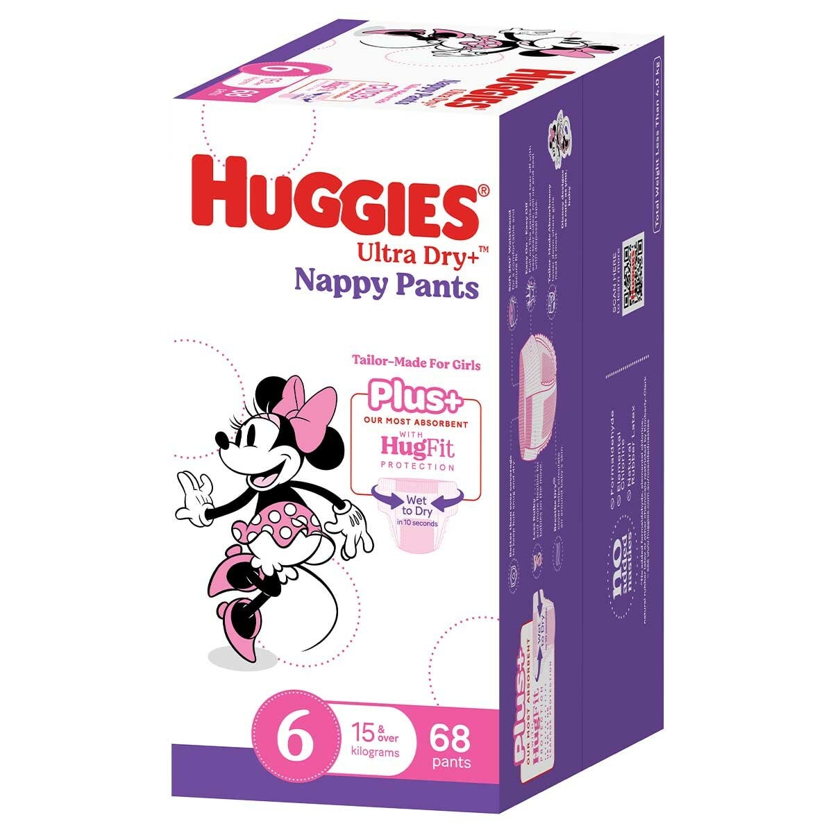 Huggies Girls' Ultra Dry+ Nappy Pants Size 6 (15kg+) 68 Pants