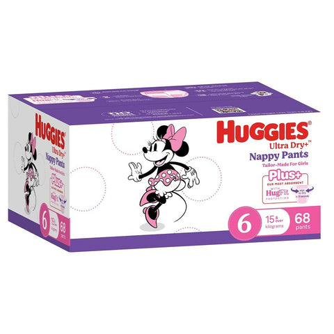 Huggies Girls' Ultra Dry+ Nappy Pants Size 6 (15kg+) 68 Pants
