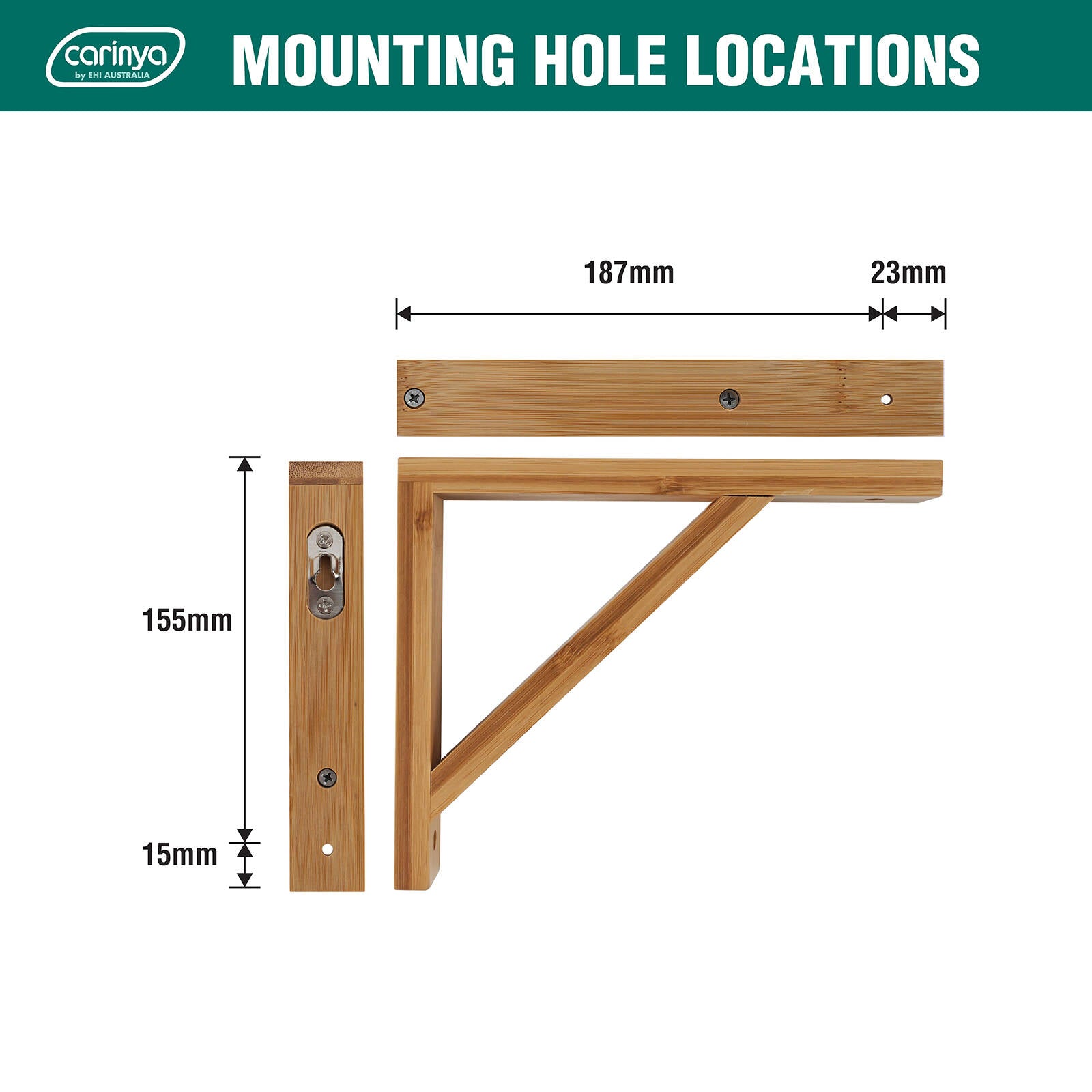 Carinya 210 x 170mm Varnished Bamboo Stayed Wall Bracket 30kg