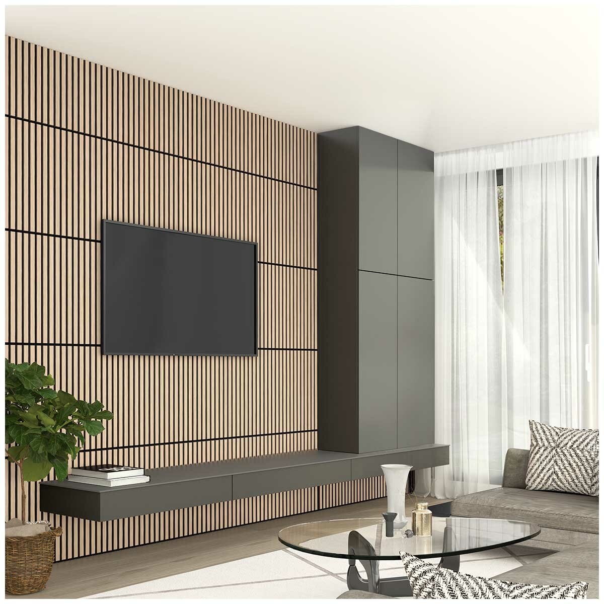 Artika Sonolok Sound Absorbing Slatted Wall Panel Kit Oak And Black