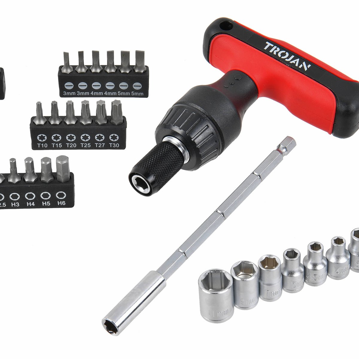 Trojan 48 Piece T Handle Ratchet Set - Adjustable Extension Bar 40-120mm - SuperSaverAU - view 2