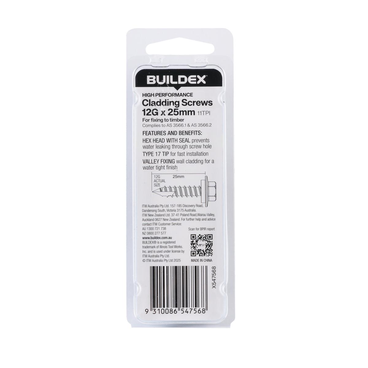 Buildex 12g x 25mm Cladding Screws - 15 Pack - Zinc-Alloy - Type 17 - SuperSaverAU - view 2