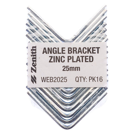 ZENITH 25mm Zinc Plated Steel Angle Bracket 16 Pack