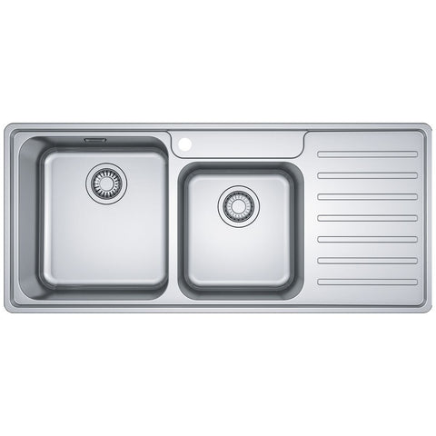 Franke Bell 1 and 3/4 bowl sink with right hand drainer - 27L and 17L bowls, brushed steel - BCX621RHD