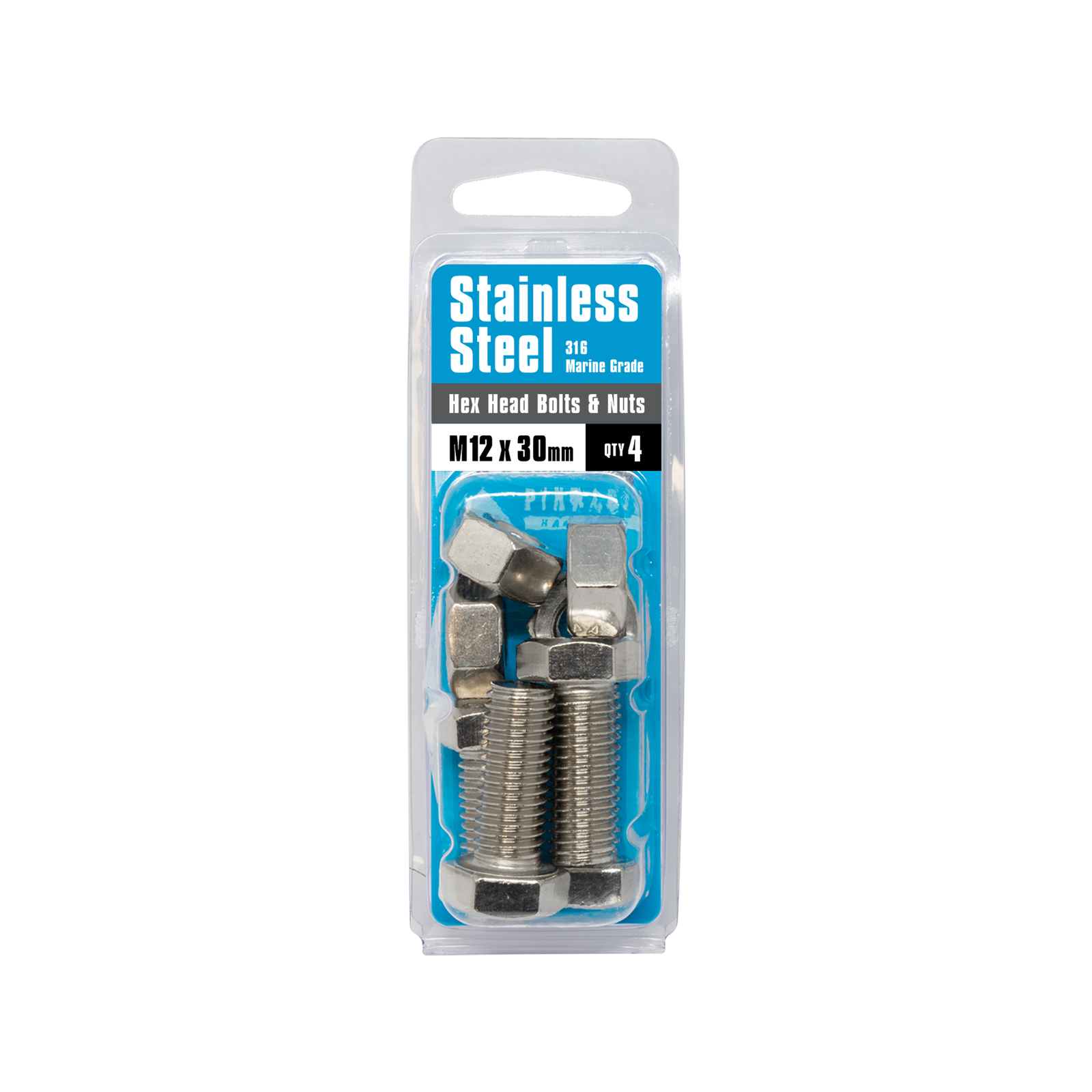 Pinnacle Hardware M12 x 30mm 316 Stainless Steel Hex Head Bolts and Nuts 4 Pack