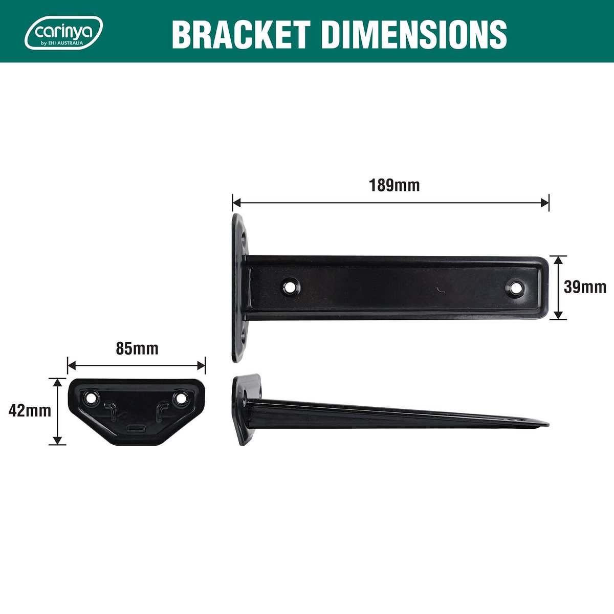 Carinya 189 x 39mm Black Powder Coated Steel Floating Shelf Bracket 50kg