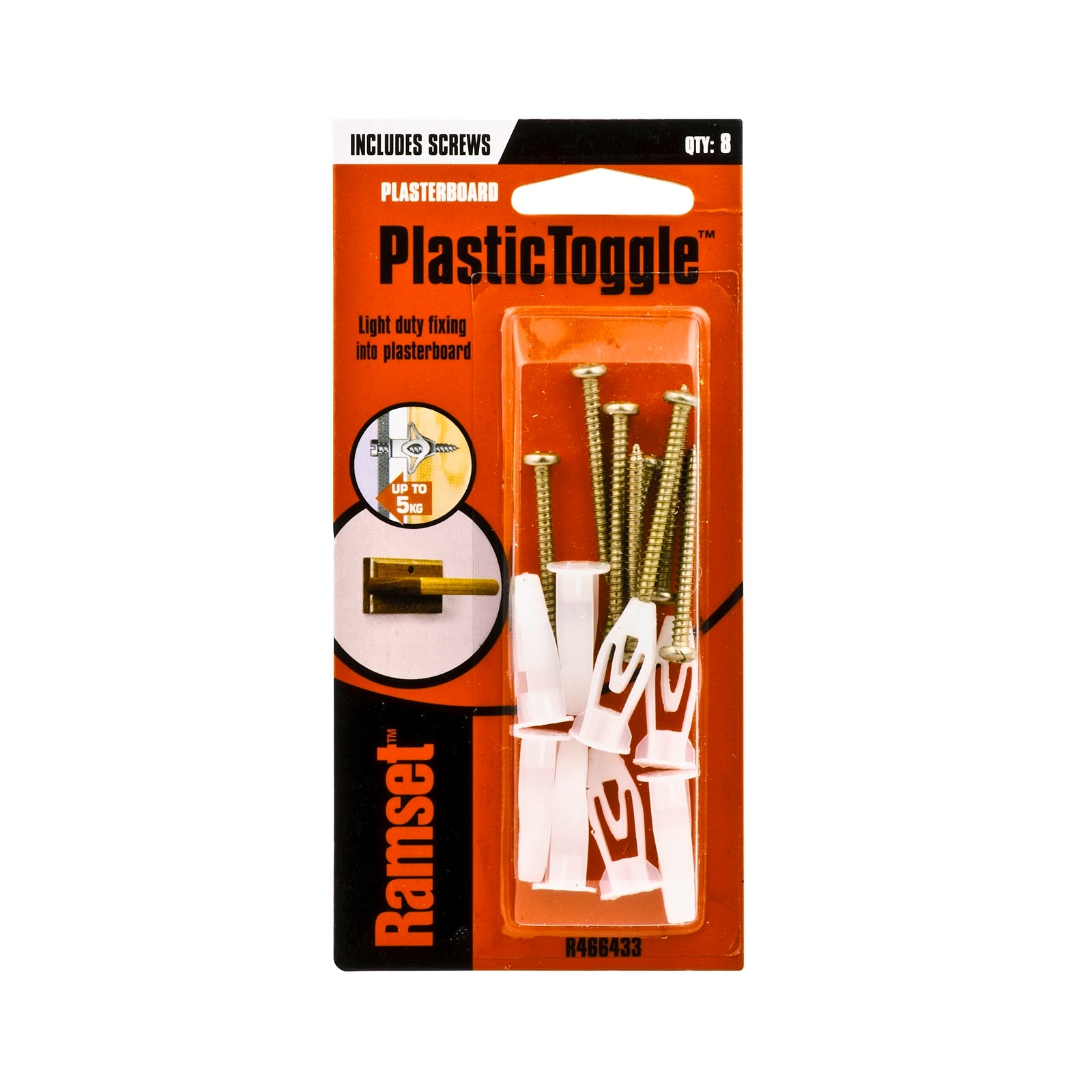 Ramset 8 x 12mm Nylon Plastic Toggle With Screw - 8 Pack