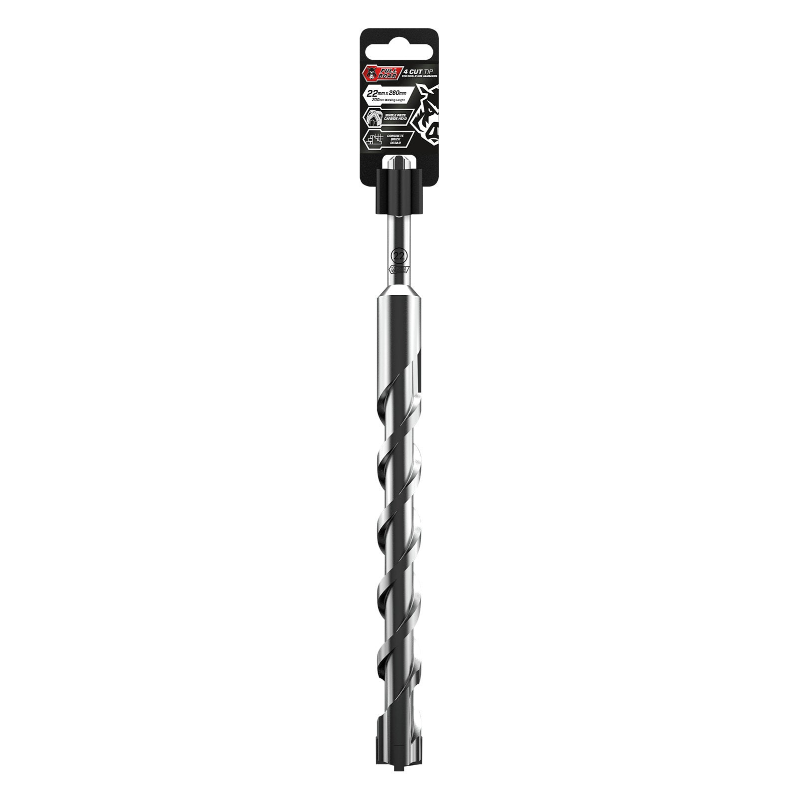 Full Boar 22 x 260mm 4 Cut SDS-Plus Masonry Drill Bit