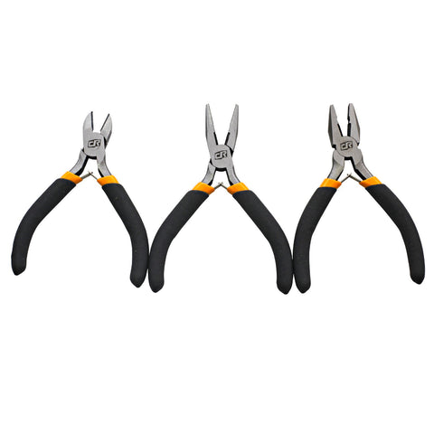 Craftright 3 Piece Mini Pliers Set - Carbon Steel, Long Nose, Diagonal & Combination