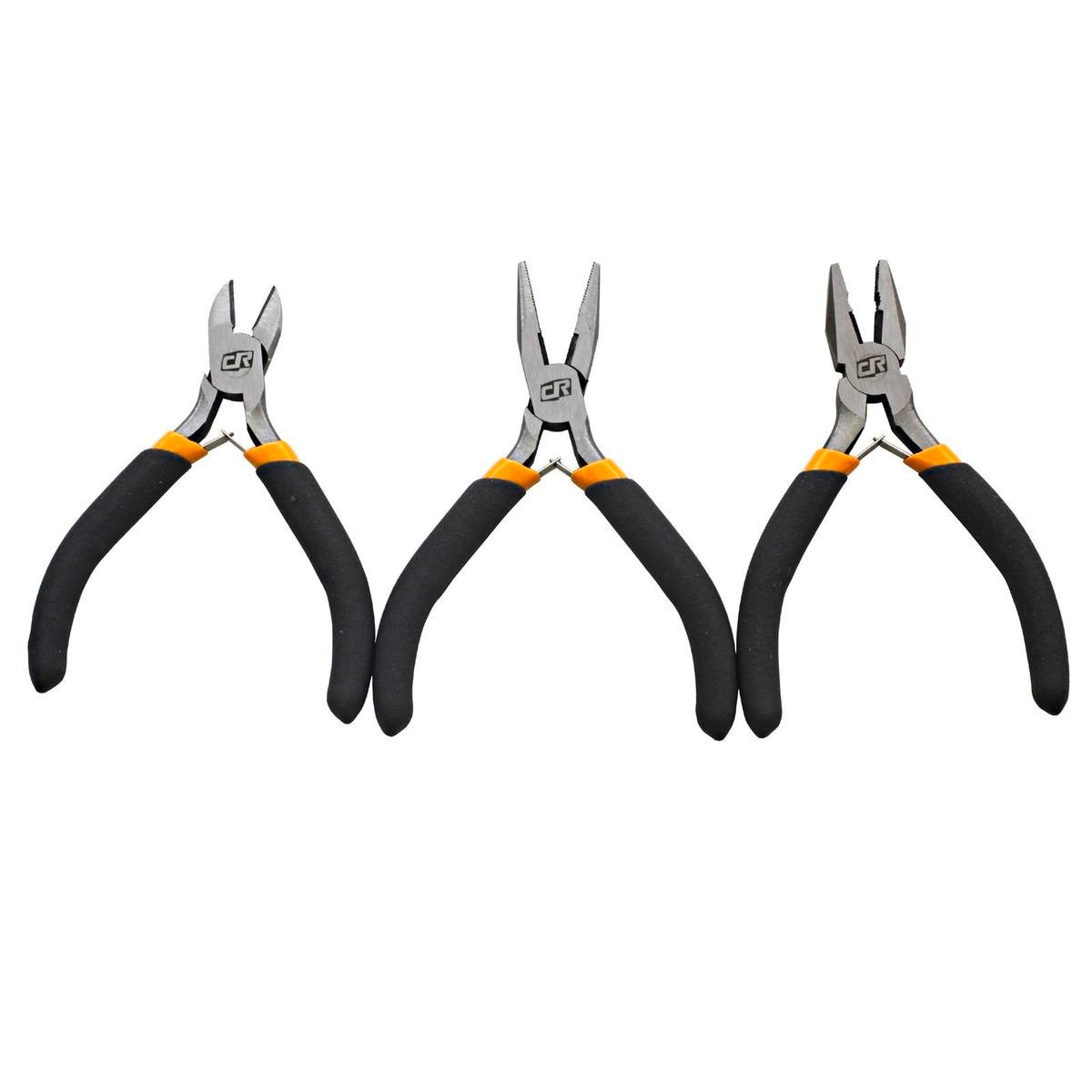 Craftright 3 Piece Mini Pliers Set - Carbon Steel, Long Nose, Diagonal & Combination