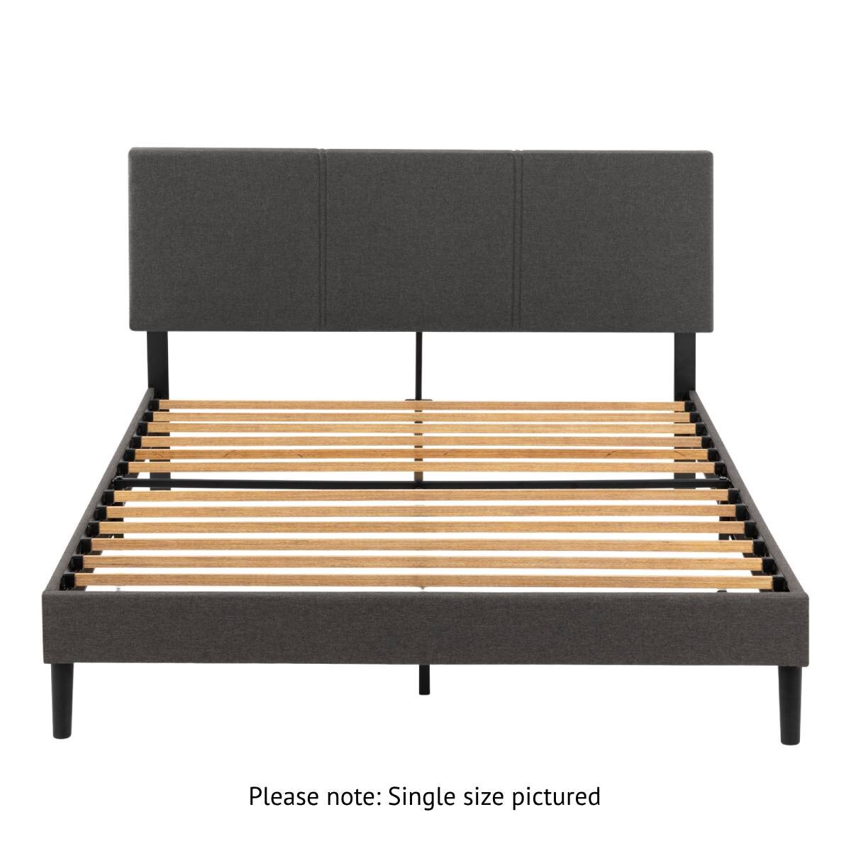 Zinus Single Cambril bed frame - dark grey fabric upholstery, steel frame, 150kg capacity - AU-FPPBC1-38S