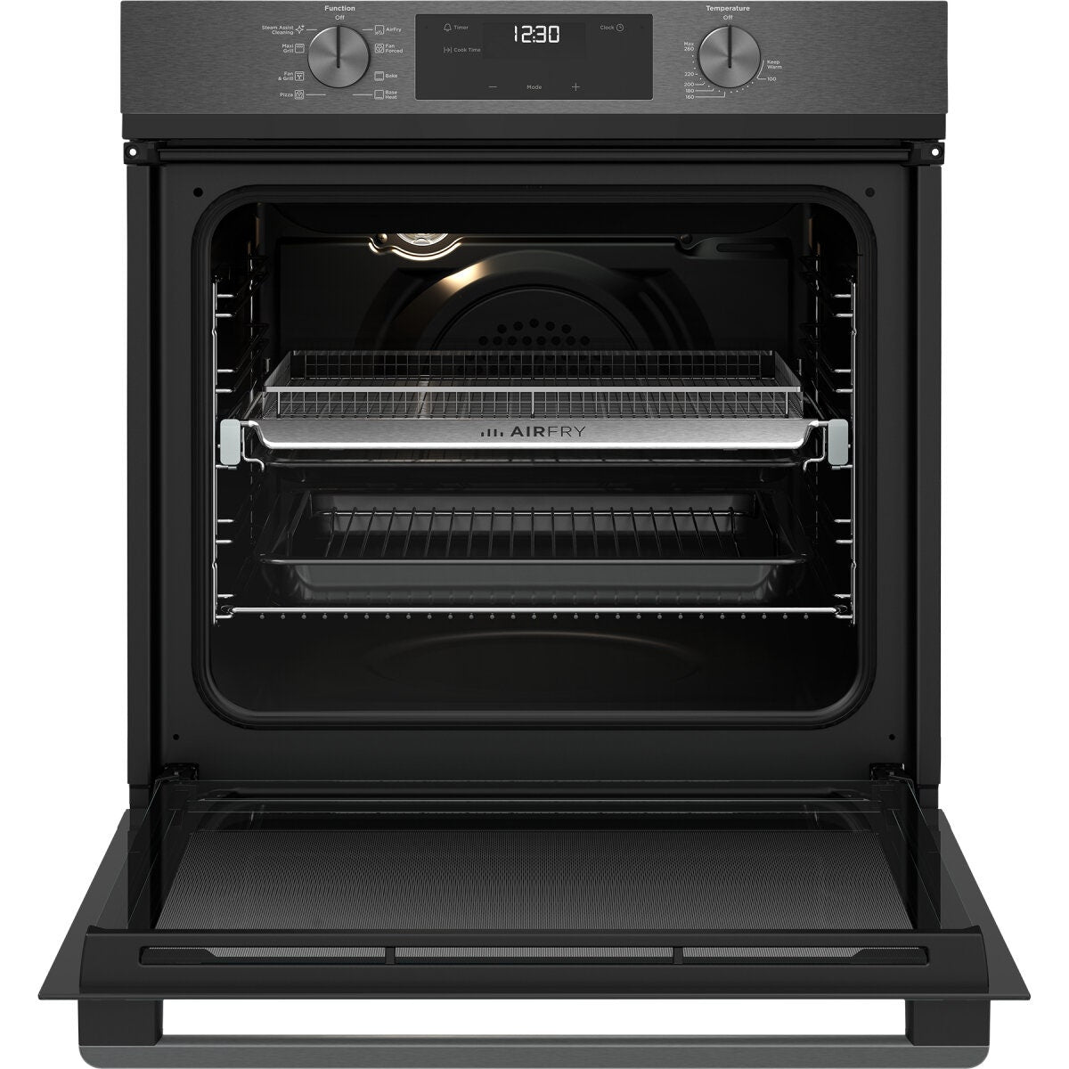 Westinghouse 60cm multi-function oven with AirFry - 80L, dark stainless steel, telescopic runners - WVE6516DD